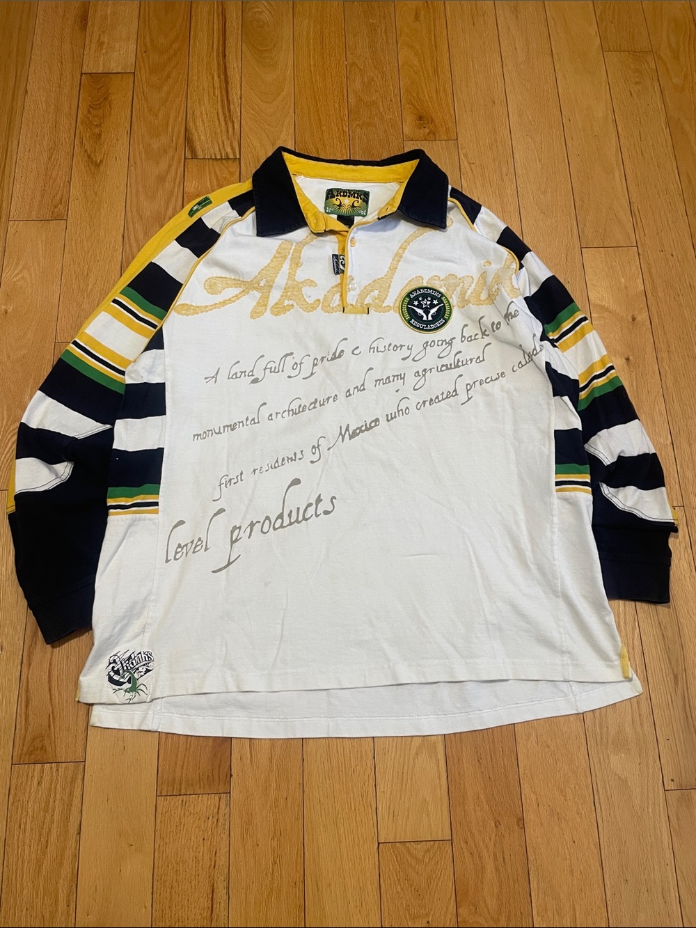 Striped Long-Sleeve Rugby Polo Shirt - White, Navy & Yellow